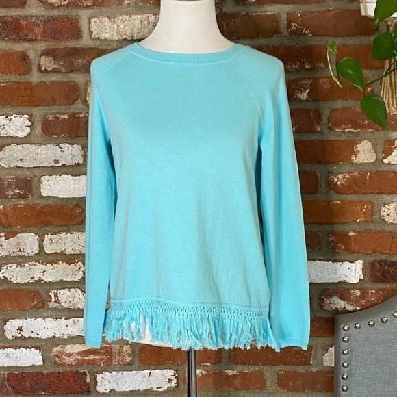Sail To Sable Sweater Flattered in Fringe Aqua Blue size small - Picture 2 of 6